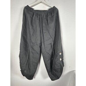 Comfy USA Womens Gray Linen Elastic Waist Cropped Pants Large w/ Button Detail